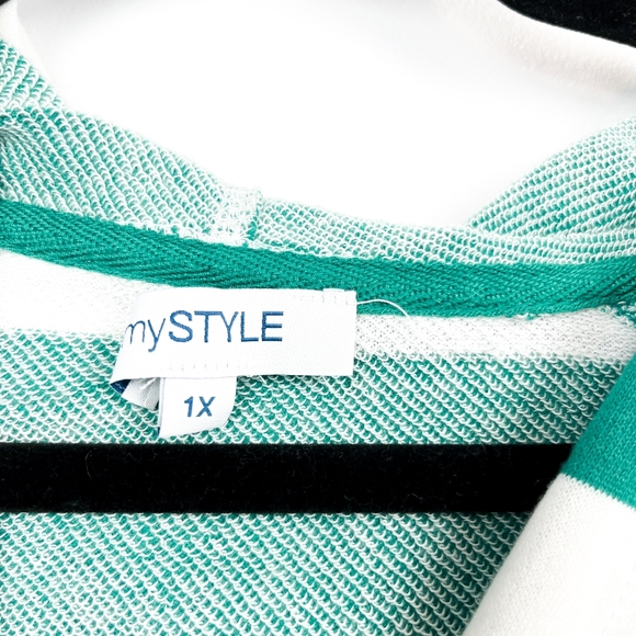 myStyle Long Sleeve White & Green Striped Hoodie - Picture 2 of 11
